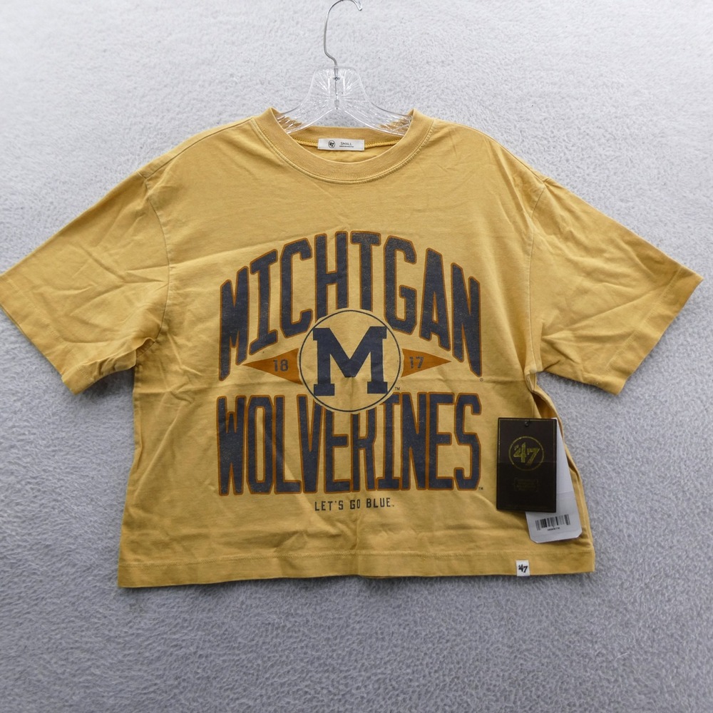 47 Brand Shirt Womens Small Michigan Wolverines Yellow Crop Short Sleeve Cotton